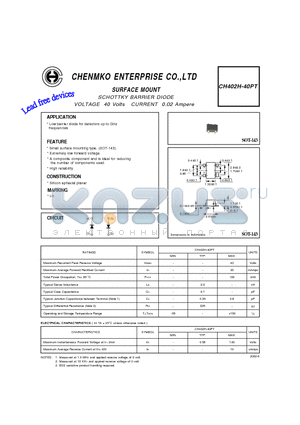 CH402H-40PT datasheet - SCHOTTKY BARRIER DIODE VOLTAGE 40 Volts CURRENT 0.02 Ampere