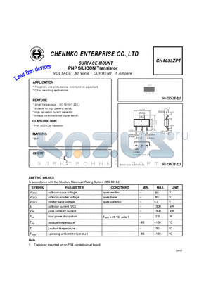 CH4033ZPT datasheet - PNP SILICON Transistor