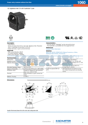 1060 datasheet - IEC Appliance Inlet C14 with Fuseholder 1-pole