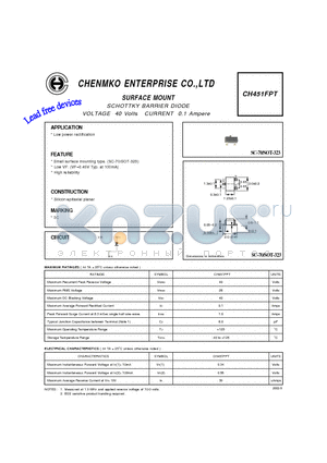 CH451FPT datasheet - SCHOTTKY BARRIER DIODE VOLTAGE 40 Volts CURRENT 0.1 Ampere