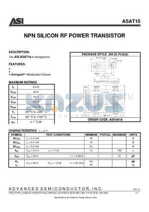 ASI10518 datasheet - NPN SILICON RF POWER TRANSISTOR