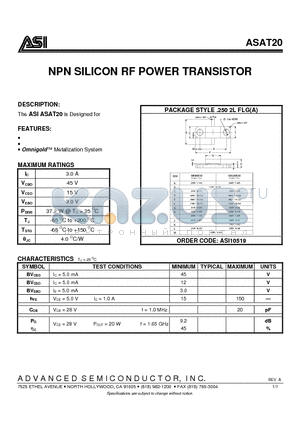 ASI10519 datasheet - NPN SILICON RF POWER TRANSISTOR