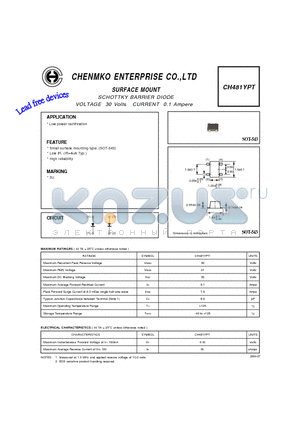 CH481YPT datasheet - SCHOTTKY BARRIER DIODE VOLTAGE 30 Volts CURRENT 0.1 Ampere