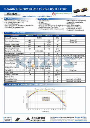 ASH7KW datasheet - 32.768kHz LOW POWER SMD CRYTAL OSCILLATOR