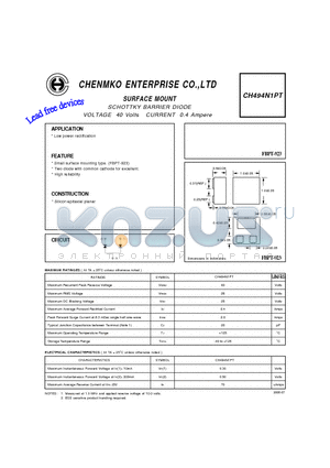 CH494N1PT datasheet - SCHOTTKY BARRIER DIODE VOLTAGE 40 Volts CURRENT 0.4 Ampere