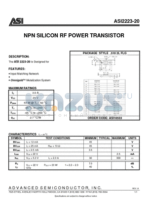 ASI10533 datasheet - NPN SILICON RF POWER TRANSISTOR