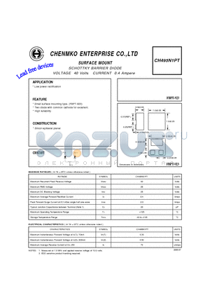 CH495N1PT datasheet - SCHOTTKY BARRIER DIODE VOLTAGE 40 Volts CURRENT 0.4 Ampere