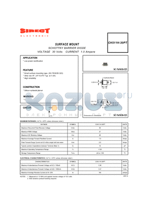 CH511H-30PT datasheet - SURFACE MOUNT SCHOTTKY BARRIER DIODE VOLTAGE 30 Volts CURRENT 1.0 Ampere
