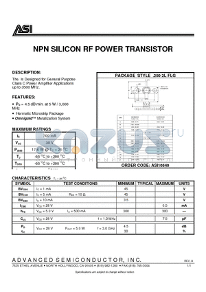 ASI10540 datasheet - NPN SILICON RF POWER TRANSISTOR