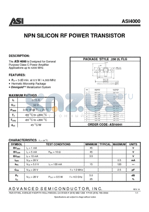 ASI10541 datasheet - NPN SILICON RF POWER TRANSISTOR