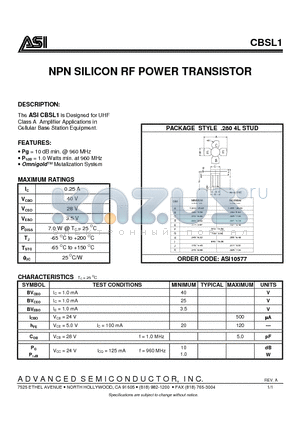 ASI10577 datasheet - NPN SILICON RF POWER TRANSISTOR