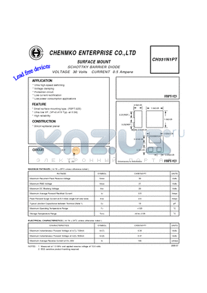 CH551N1PT datasheet - SCHOTTKY BARRIER DIODE VOLTAGE 30 Volts CURRENT 0.5 Ampere