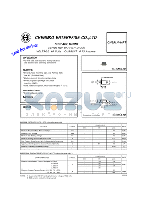 CH651H-40PT datasheet - SCHOTTKY BARRIER DIODE VOLTAGE 40 Volts CURRENT 0.75 Ampere