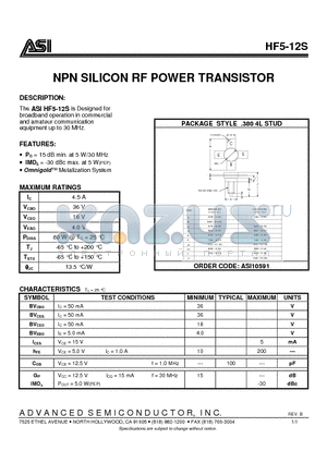 ASI10591 datasheet - NPN SILICON RF POWER TRANSISTOR