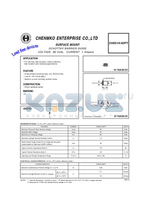 CH651H-60PT datasheet - SCHOTTKY BARRIER DIODE VOLTAGE 60 Volts CURRENT 1 Ampere