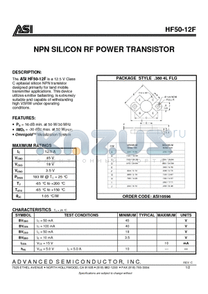 ASI10596 datasheet - NPN SILICON RF POWER TRANSISTOR