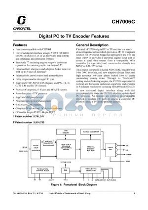 CH7006C datasheet - Digital PC to TV Encoder Features