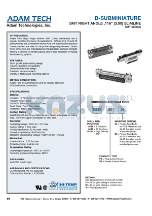 DE09-SS-24 datasheet - D-SUBMINIATURE SMT RIGHT ANGLE .118