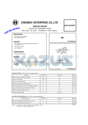 CH715TAPT datasheet - SCHOTTKY BARRIER DIODE VOLTAGE 40 Volts CURRENT 0.03 Ampere