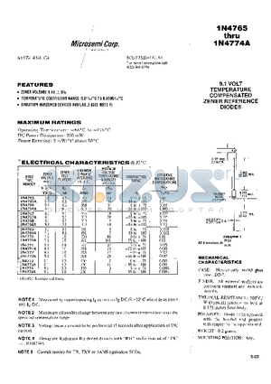 1N4766 datasheet - 9.1 VOLT TEMPERATURE COMPENSATED ZENER REFERENCE DIODES