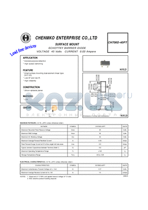 CH706D-40PT datasheet - SCHOTTKY BARRIER DIODE VOLTAGE 45 Volts CURRENT 0.03 Ampere