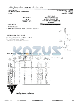 1N4766 datasheet - 9.1 VOLT TEMPERATURE COMPENSATED ZENER REFERENCE DIODES
