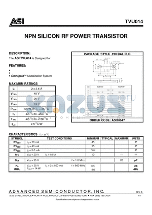 ASI10647 datasheet - NPN SILICON RF POWER TRANSISTOR