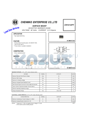 CH721UPT datasheet - SCHOTTKY BARRIER DIODE VOLTAGE 40 Volts CURRENT 0.2 Ampere