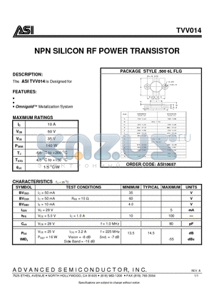 ASI10657 datasheet - NPN SILICON RF POWER TRANSISTOR