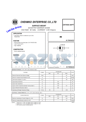 CH740S-40PT datasheet - SCHOTTKY BARRIER DIODE VOLTAGE 40 Volts CURRENT 0.04 Ampere