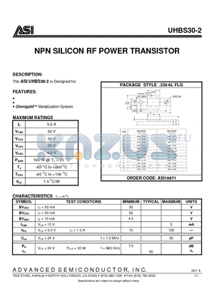 ASI10671 datasheet - NPN SILICON RF POWER TRANSISTOR