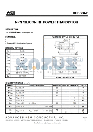 ASI10673 datasheet - NPN SILICON RF POWER TRANSISTOR