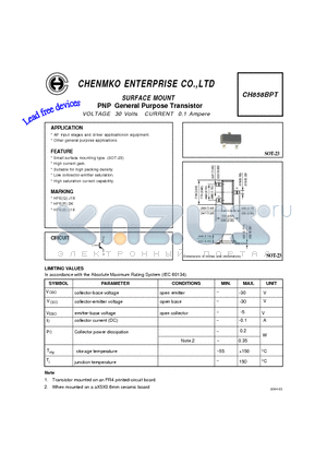 CH858BPT datasheet - VOLTAGE 30 Volts CURRENT 0.1 Ampere