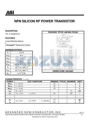 ASI10687 datasheet - NPN SILICON RF POWER TRANSISTOR