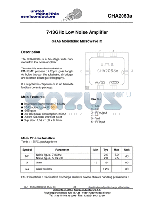 CHA2063A datasheet - 7-13GHz Low Noise Amplifier