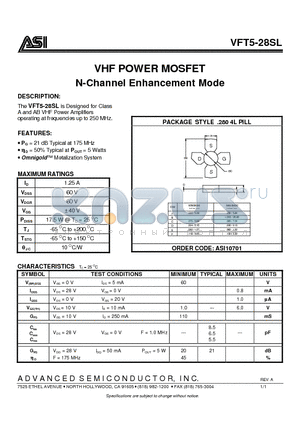 ASI10701 datasheet - VHF POWER MOSFET N-Channel Enhancement Mode