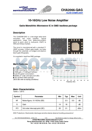 CHA2066-QAG datasheet - 10-16GHz Low Noise Amplifier