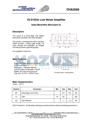 CHA2069 datasheet - 18-31GHz Low Noise Amplifier