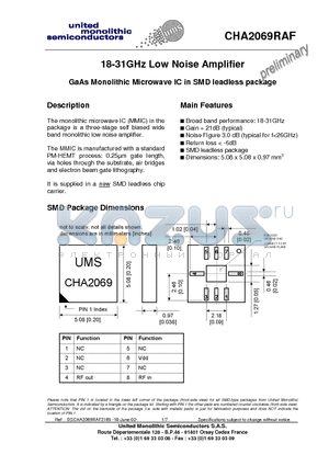 CHA2069RAF/24 datasheet - 18-31GHz Low Noise Amplifier