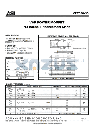 ASI10710 datasheet - VHF POWER MOSFET N-Channel Enhancement Mode