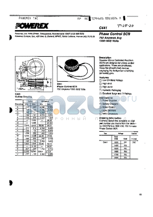 C441PM datasheet - Phase Control SCR 750 Amperes Avg 1300-1800 Volts