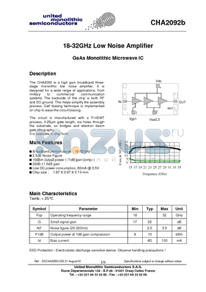 CHA2092B datasheet - 18-32GHz Low Noise Amplifier