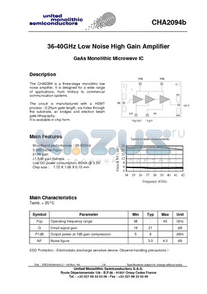 CHA2094B99F/00 datasheet - 36-40GHz Low Noise High Gain Amplifier