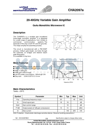 CHA2097A datasheet - 20-40GHz Variable Gain Amplifier