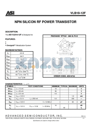 ASI10732 datasheet - NPN SILICON RF POWER TRANSISTOR