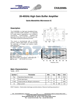 CHA2098B datasheet - 20-40GHz High Gain Buffer Amplifier