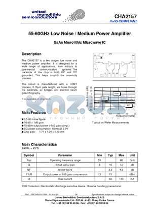 CHA2157-99F/00 datasheet - 55-60GHz Low Noise / Medium Power Amplifier