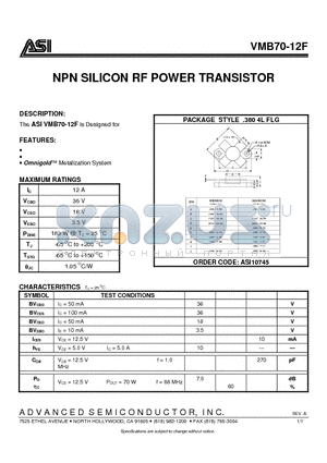 ASI10745 datasheet - NPN SILICON RF POWER TRANSISTOR