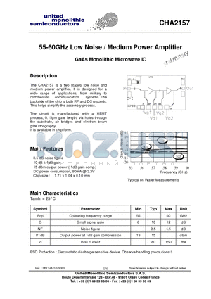 CHA2157 datasheet - 55-60GHz Low Noise / Medium Power Amplifier