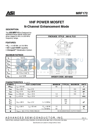 ASI10830 datasheet - VHF POWER MOSFET N-Channel Enhancement Mode